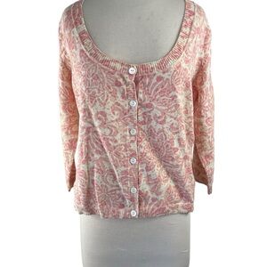 Axcess‎ by Liz Claibore Pink Floral Button-Front Women's Scoop Neck Cardigan, L